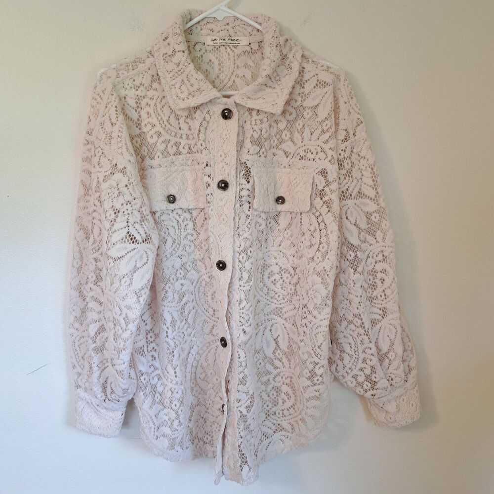 NEW Free People Women's Ruby Lace Jacket Shacket in Khaki Tan Size Small